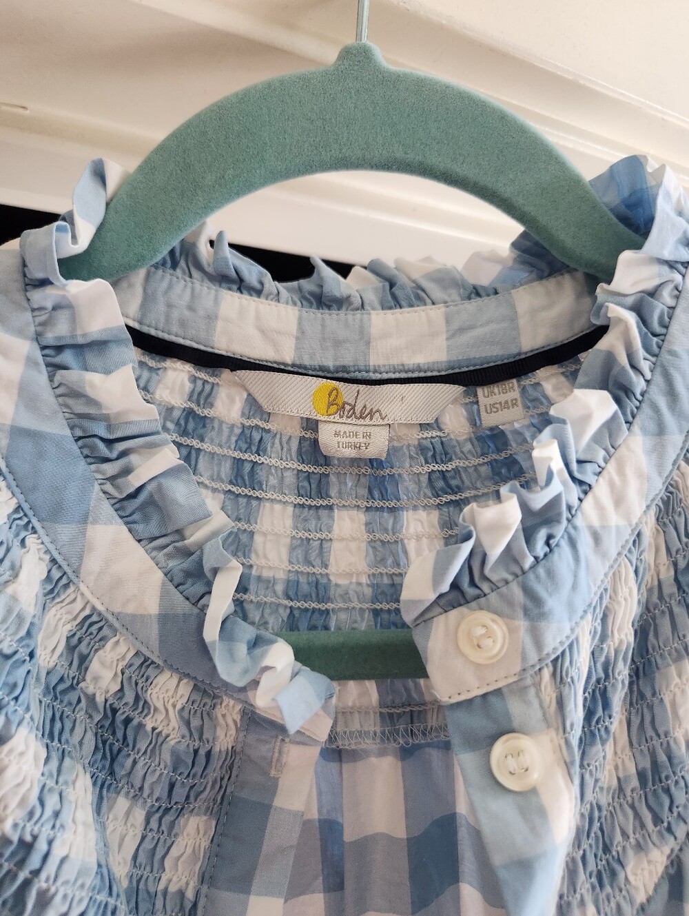 BODEN blue white gingham smocked Jane shirt dress - NWT - Picture 2 of 3